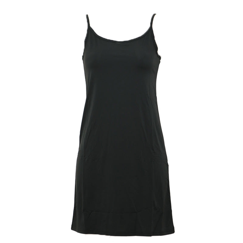 スリップ キャミソール 透けない レディース 80cm丈 S M L LL ワンピース インナー 透け防止 ランジェリー ペチコート 下着 肌着 ツルツル 肌色 黒 シンプル 母の日