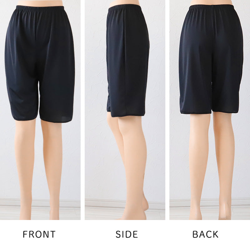 ペチパンツ 透けない ペチコート パンツ キュロット 透けにくい レディース ひざ丈 M~LL スカート インナー ペチパン 透け防止 下着 肌着 股ずれ サラサラ ベタつき まとわり 55cm丈 M L LL