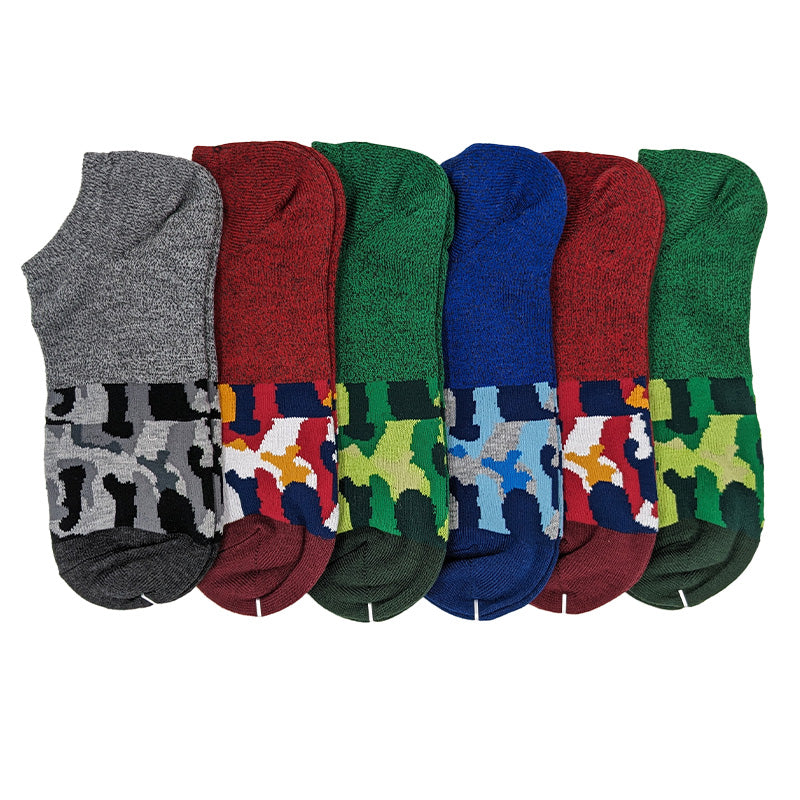 ユニセックス ソックス 大きいサイズ 6足組 厚手 27-29cm 男女兼用 くつした 靴した アソート 六足組 ショートソックス 柄 綿混 (在庫限り)