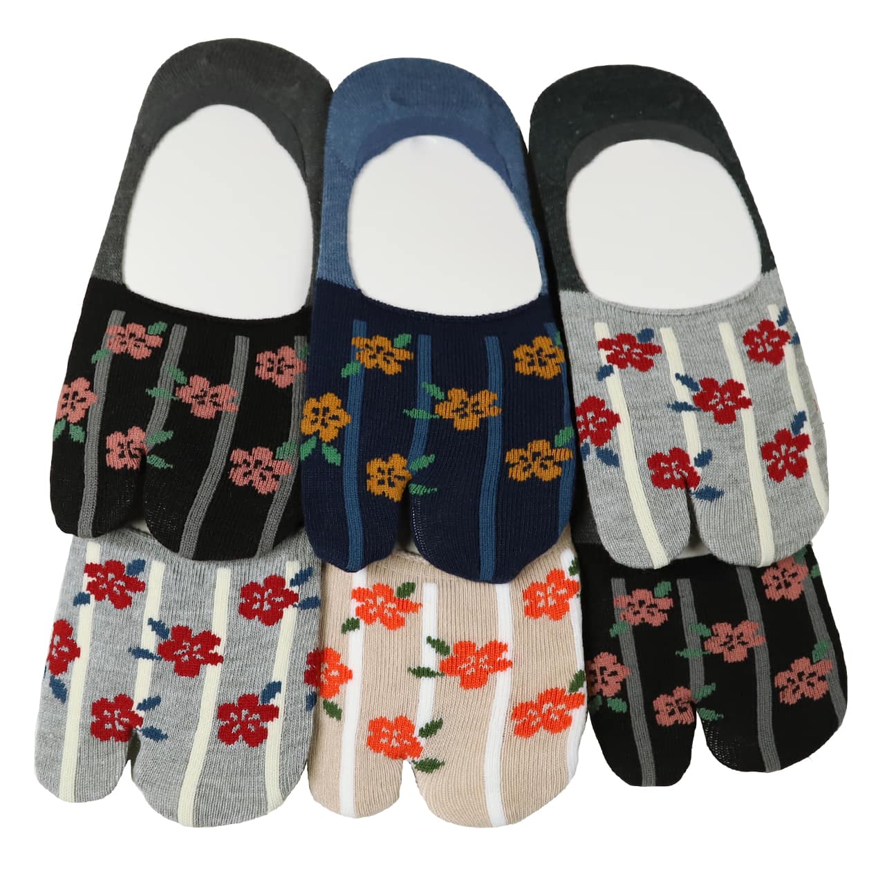 レディース 足袋ソックス フットカバー 脱げない 見えない 和柄 6足セット 22-25cm 靴下 足袋 カバーソックス 綿混 タビ 足袋靴下 足袋型靴下 くつ下 くつした 可愛い かわいい (在庫限り)