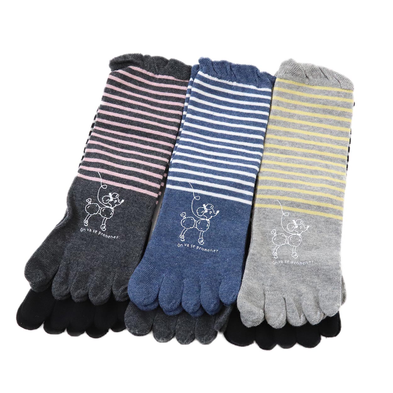 レディース 5本指ソックス ショートソックス 6足組 22-24cm (婦人 ショート丈 綿混 五本指靴下 くつ下 くつした 指模様 締め付けない) (在庫限り)