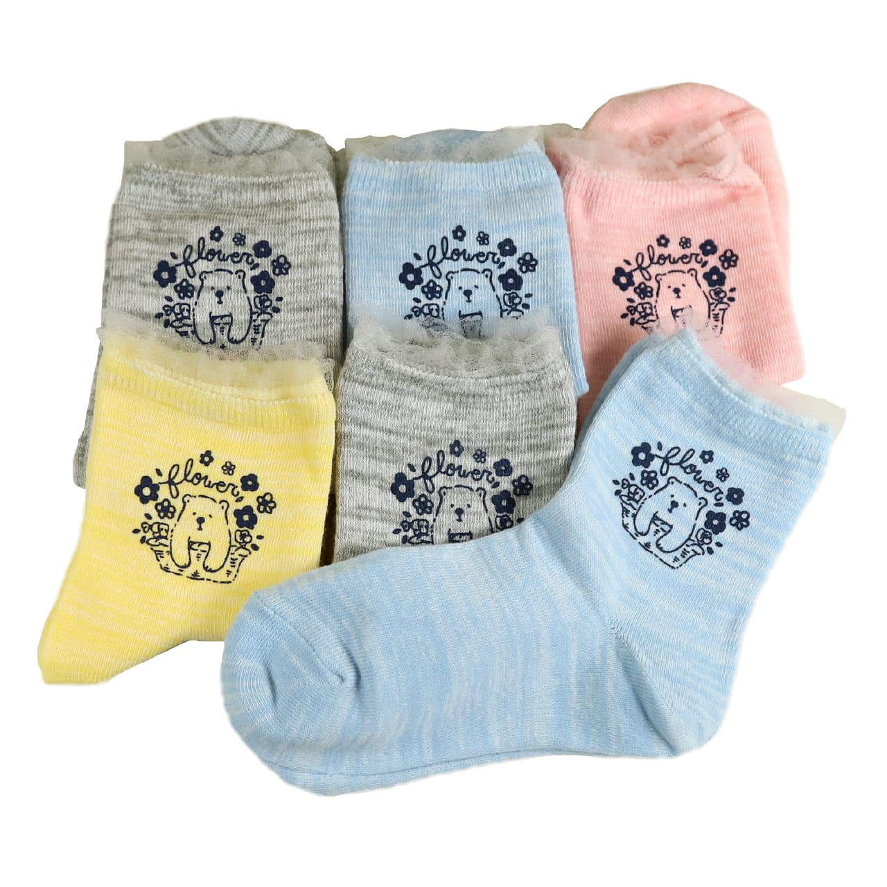 【 お得 】 キッズ ソックス 靴下 女子 女の子 ショートソックス 6足組 16-18cm~22-24cm (ガールズ ショート丈 綿混 くつ下 くつした くま クマ ハート) (在庫限り)