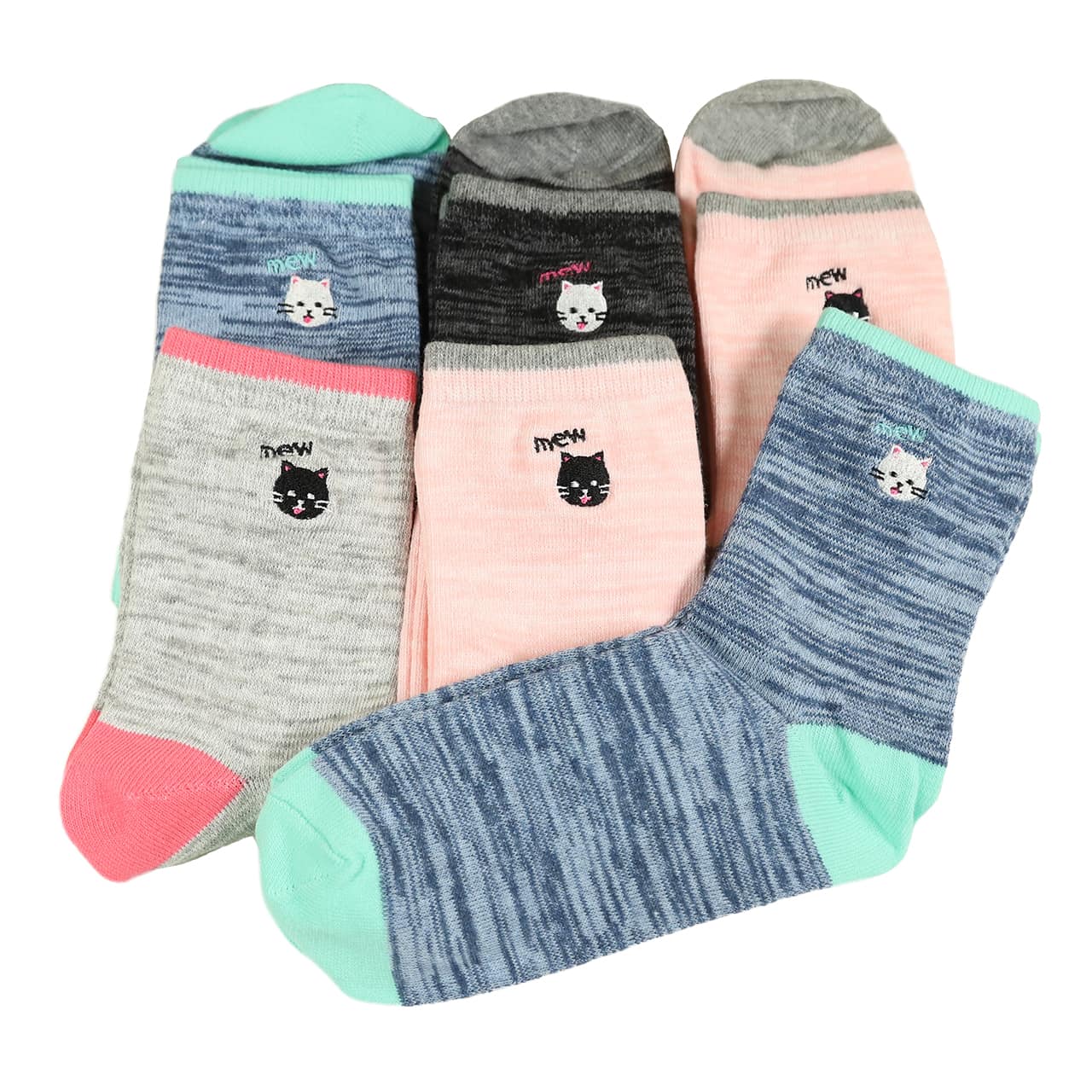 【 お得 】 キッズ ソックス 靴下 女子 女の子 ショートソックス 6足組 16-18cm~22-24cm (ガールズ ショート丈 綿混 くつ下 くつした ねこ ネコ) (在庫限り)