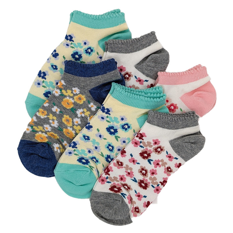 【 お得 】 キッズ ソックス 靴下 女子 女の子 スニーカーソックス 6足組 16-18cm~22-24cm (スニーカー丈 綿混 ソックス くつ下 くつした リボン ドット 音符) (在庫限り)