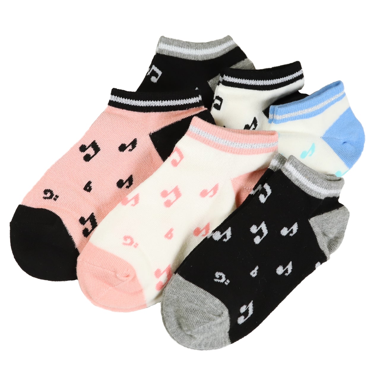 【 お得 】 キッズ ソックス 靴下 女子 女の子 スニーカーソックス 6足組 16-18cm~22-24cm (スニーカー丈 綿混 ソックス くつ下 くつした リボン ドット 音符) (在庫限り)