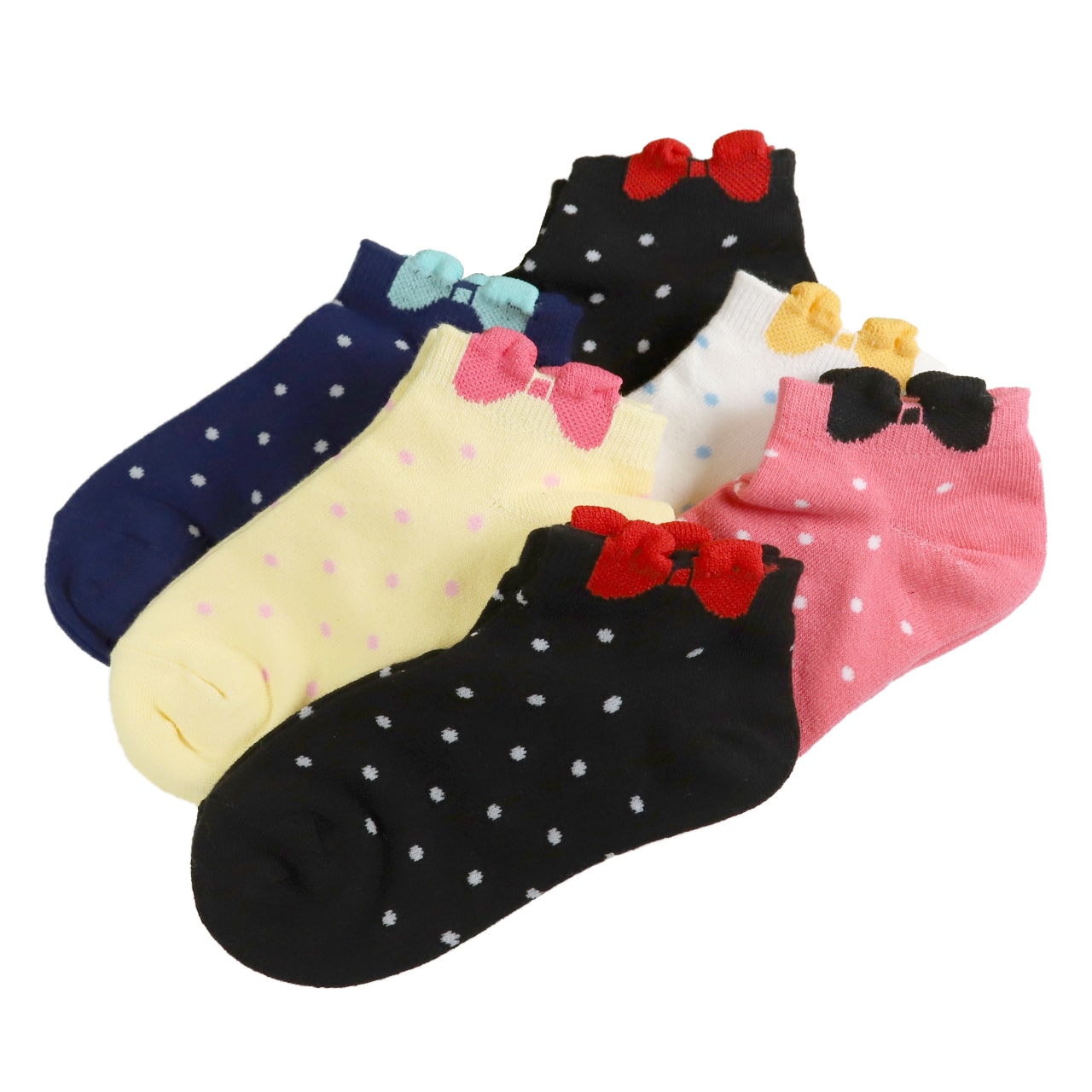 【 お得 】 キッズ ソックス 靴下 女子 女の子 スニーカーソックス 6足組 16-18cm~22-24cm (スニーカー丈 綿混 ソックス くつ下 くつした リボン ドット 音符) (在庫限り)
