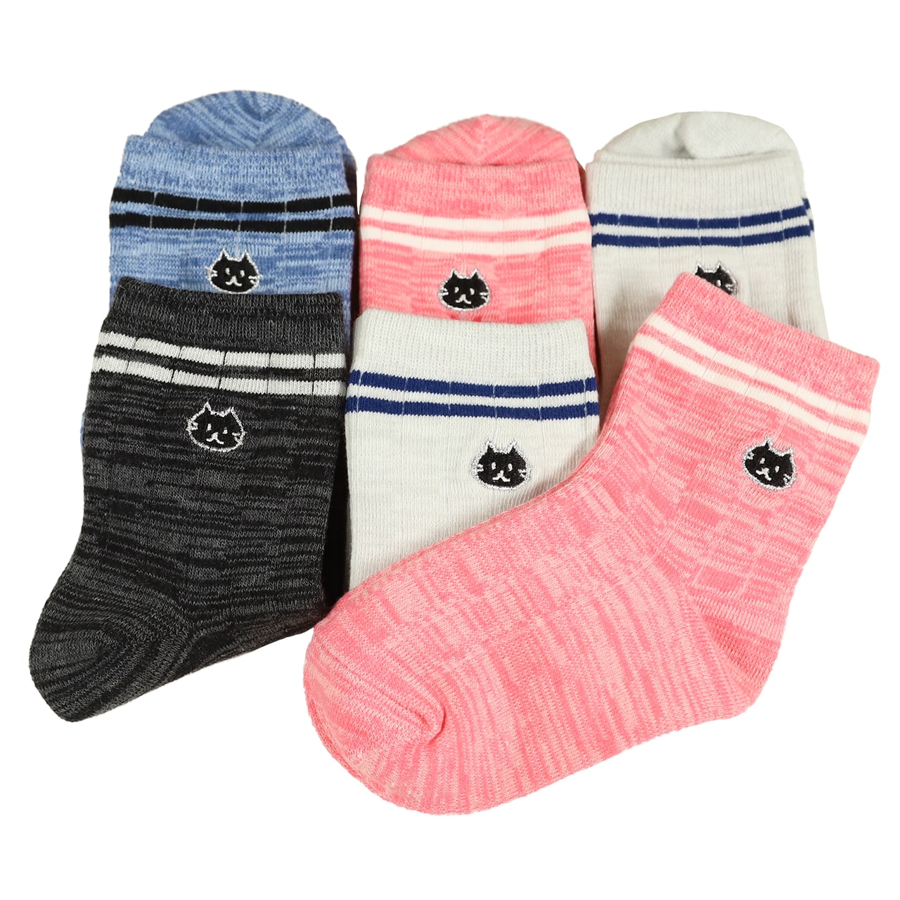【 お得 】 キッズ ソックス 靴下 女子 女の子 ショートソックス 6足組 16-18cm~22-24cm (ガールズ ショート丈 綿混 くつ下 くつした ねこ ネコ) (在庫限り)
