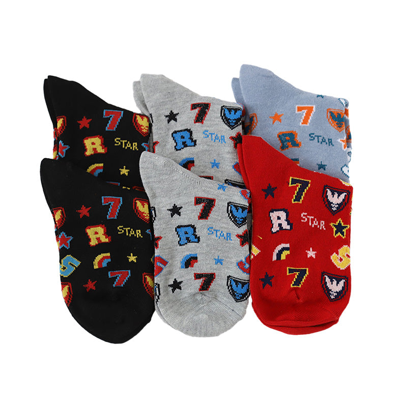 【 お得 】 キッズソックス 子供 柄ソックス 6足組 16-18cm~22-24cm ショートソックス ジュニア ボーイズ 男の子 男児 ショート丈 綿混 靴下 くつ下 くつした プリント (在庫限り)