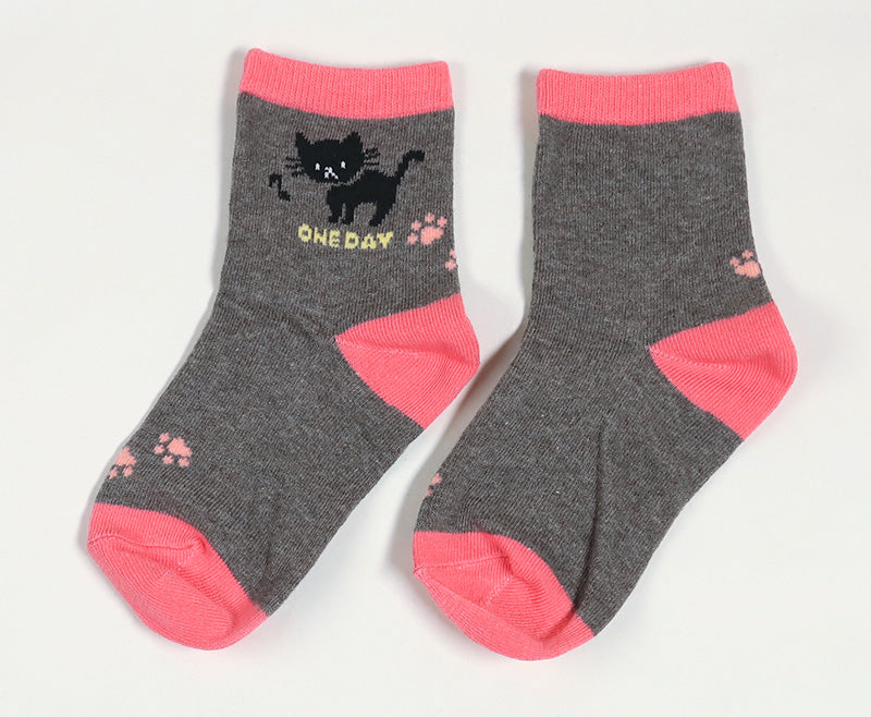 【 お得 】 キッズ 靴下 ソックス 子供靴下 ショートソックス 6足組 16-18cm~22-24cm (ガールズ ショート丈 綿混 くつ下 くつした ねこ ネコ くま) (在庫限り)
