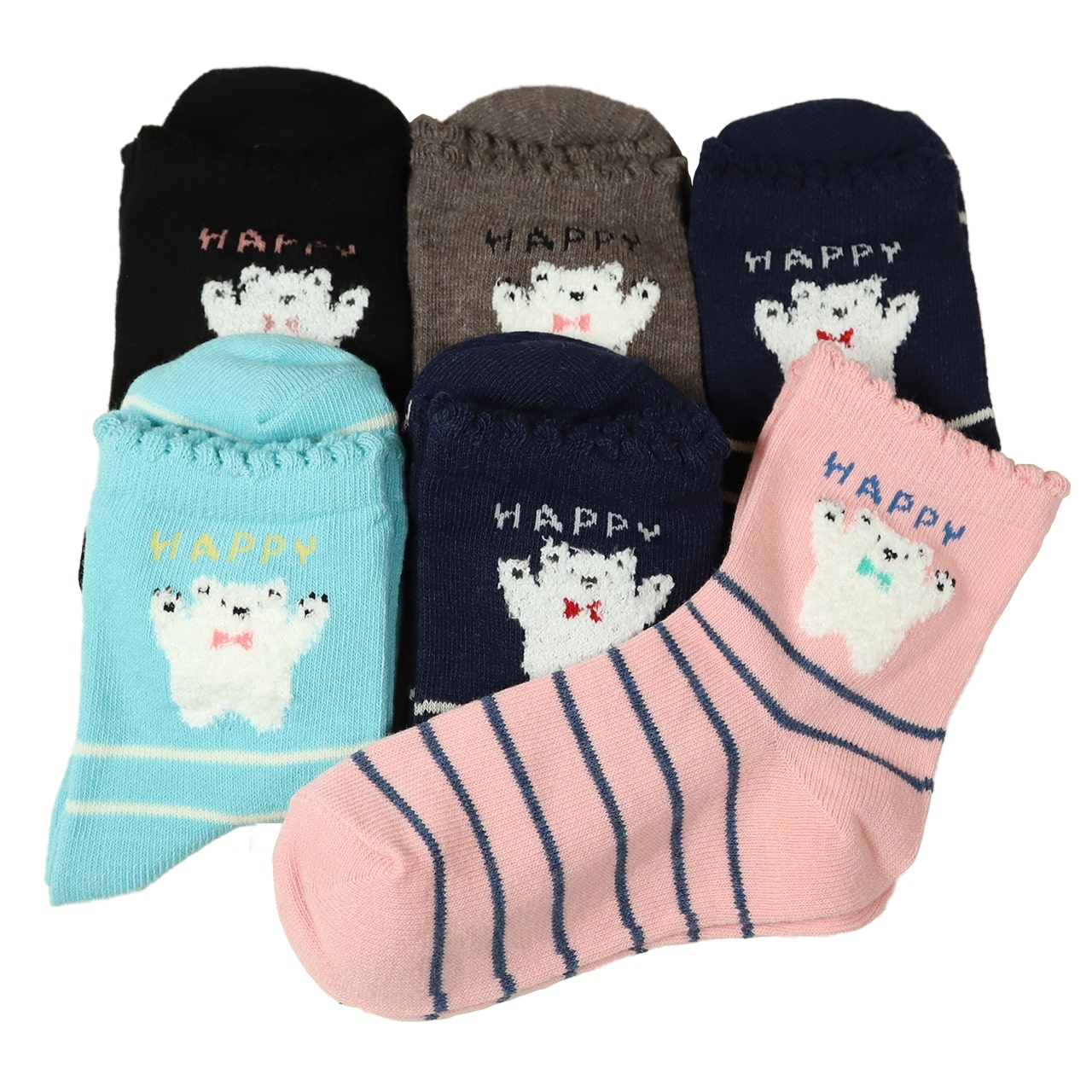【 お得 】 キッズ 靴下 ソックス 子供靴下 ショートソックス 6足組 16-18cm~22-24cm (ガールズ ショート丈 綿混 くつ下 くつした ねこ ネコ くま) (在庫限り)