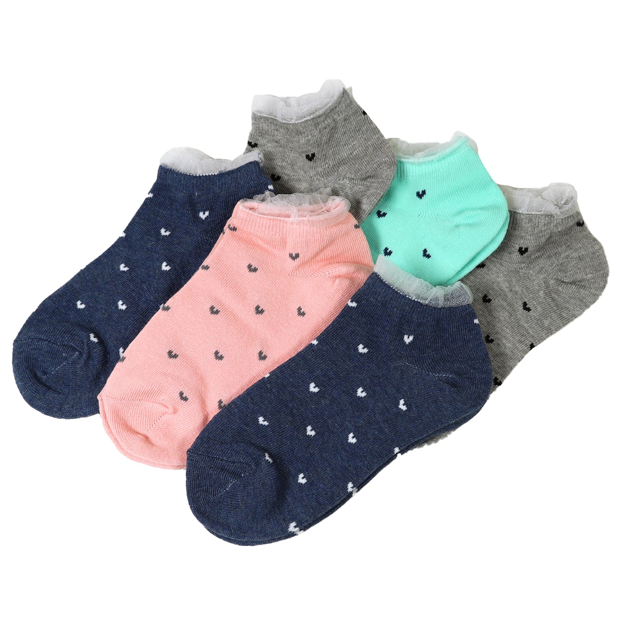 【 お得 】 キッズ スニーカーソックス 靴下 6足組 16-18cm~22-24cm (スニーカー丈 綿混 ソックス くつ下 くつした ハート柄 音符柄) (在庫限り)