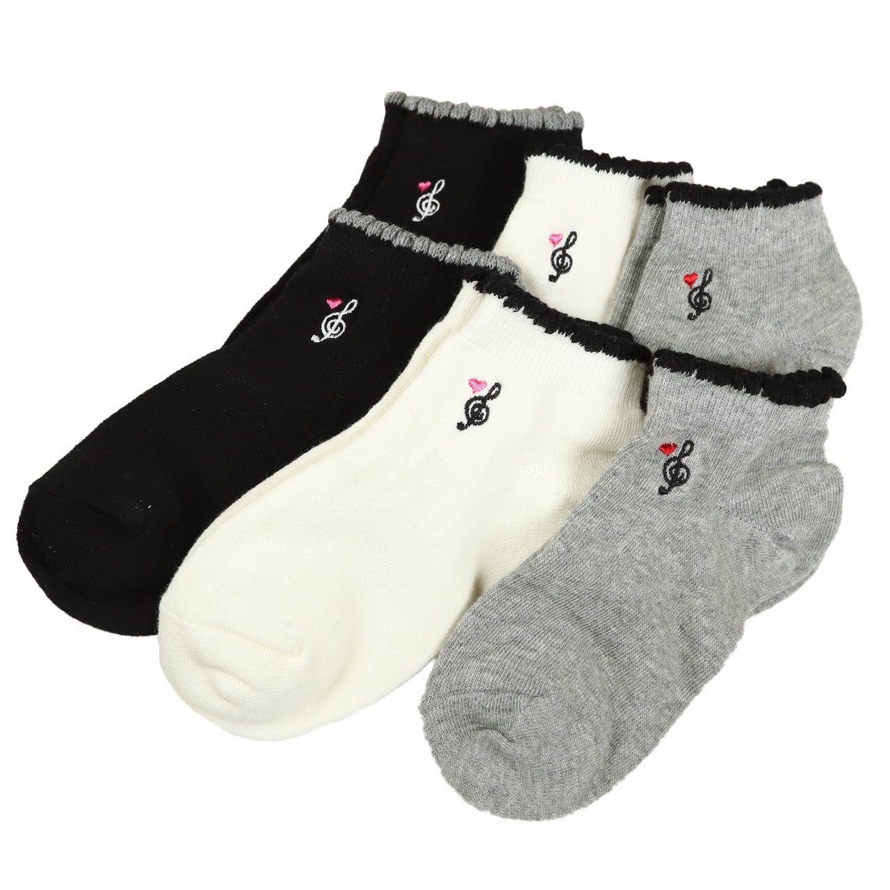【 お得 】 キッズ スニーカーソックス 靴下 6足組 16-18cm~22-24cm (スニーカー丈 綿混 ソックス くつ下 くつした ハート柄 音符柄) (在庫限り)
