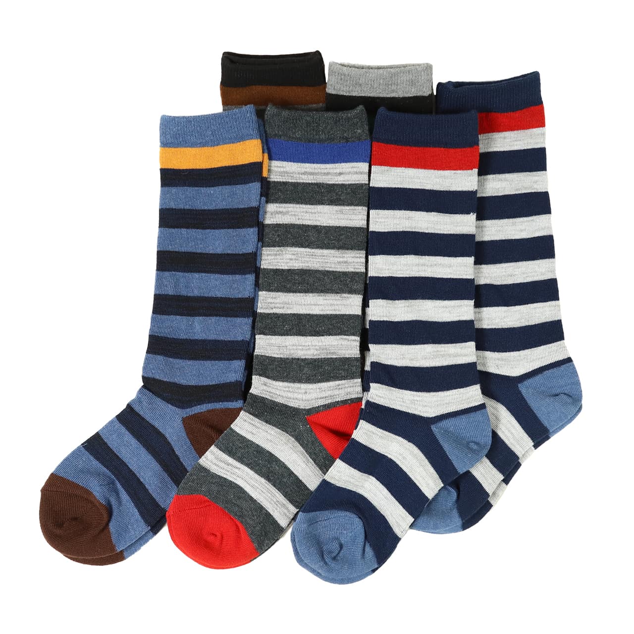 【 お得 】 キッズソックス キッズ ハイソックス ジュニア 靴下 子供用 6足組 16-18cm~22-24cm (女の子 男の子 ジュニアソックス ロング丈 長靴下 綿混 くつ下 くつした ボーダー カラフル) (在庫限り)