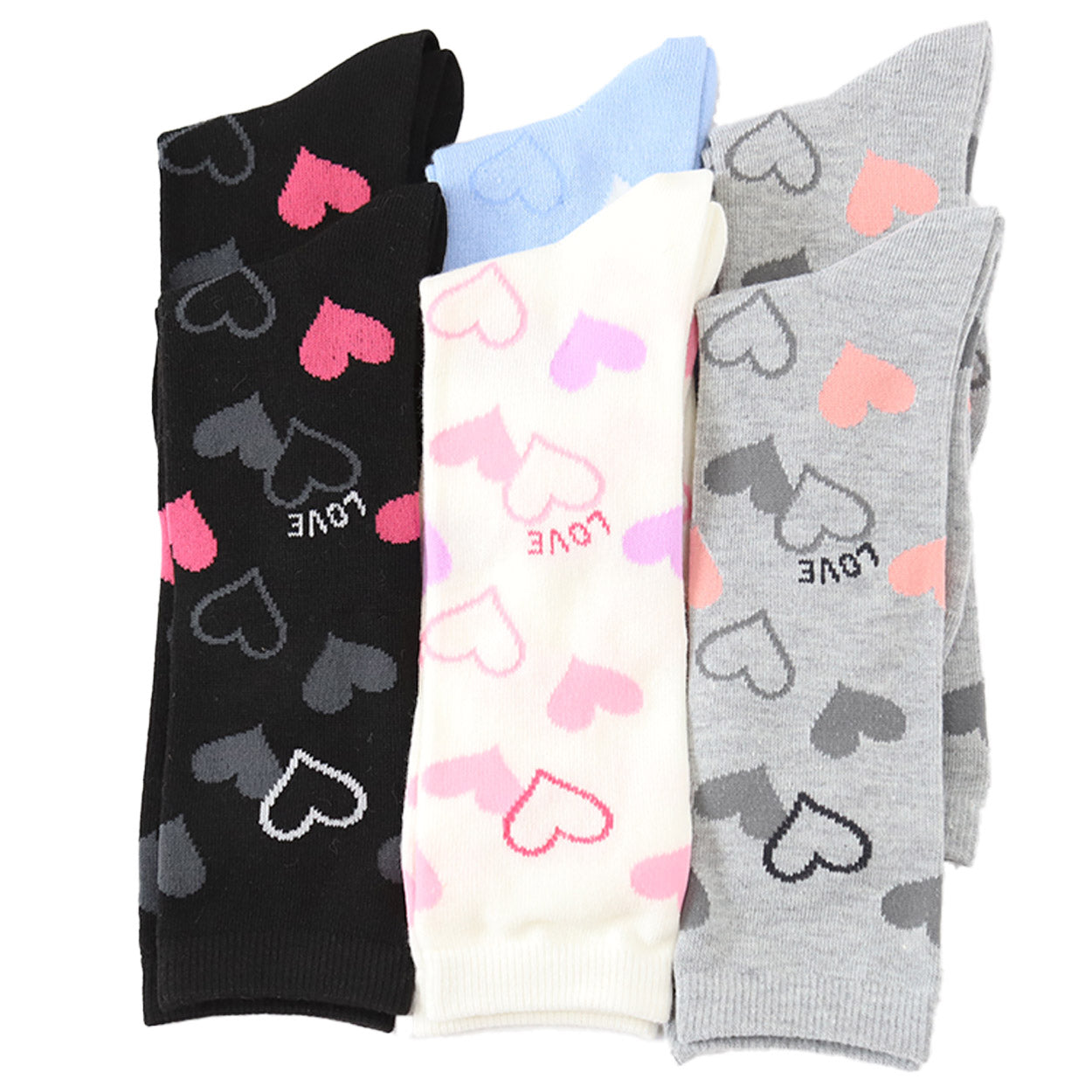 ガールズ キッズ ハイソックス ハート 靴下 6足組 16-18cm~22-24cm (ハイソックス 靴下 ひざ下丈 ジュニアソックス ロング丈 綿混 くつ下 くつした) (在庫限り)