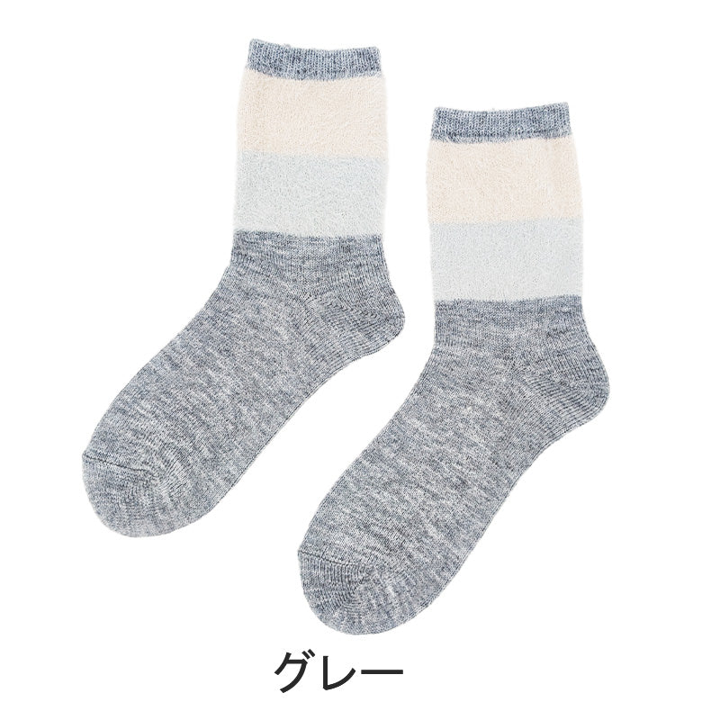 【 お得 】 靴下 レディース クルー丈ソックス ファー付き 23-25cm レディース 女性 婦人 ソックス くつ下 くつした (在庫限り)