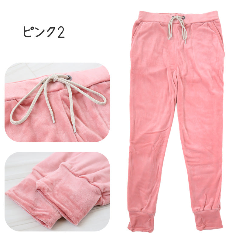 ルームパンツ レディース 冬 ワイドパンツ ゆったり ベロア M L (女性 部屋着 ルームウェア 冬用 暖かい ボトムス ズボン パジャマ かわいい もこもこ) (在庫限り)