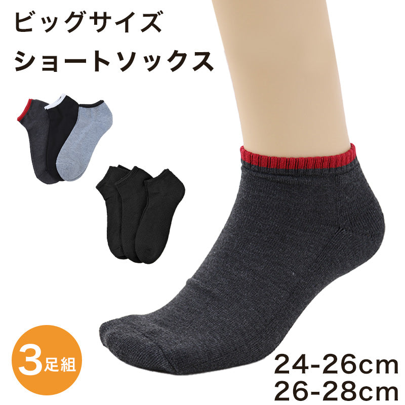 BASIC 底パイル メンズ スニーカーソックス 3足組 24-26cm/26-28cm (ショートソックス 靴下 男性 紳士 くつ下 ソッ