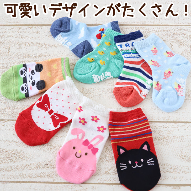 子供 靴下 ショート ソックス キッズ 男の子 女の子 6足 柄 10-15cm (男子 女子 猫 うさぎ 6足 短い 滑り止め 綿混 飛行機 リス 春 夏 こども靴下) (在庫限り)