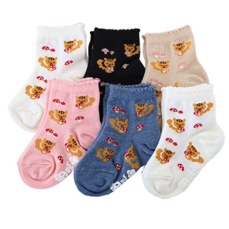 子供 靴下 ショート ソックス キッズ 男の子 女の子 6足 柄 10-15cm (男子 女子 猫 うさぎ 6足 短い 滑り止め 綿混 飛行機 リス 春 夏 こども靴下) (在庫限り)