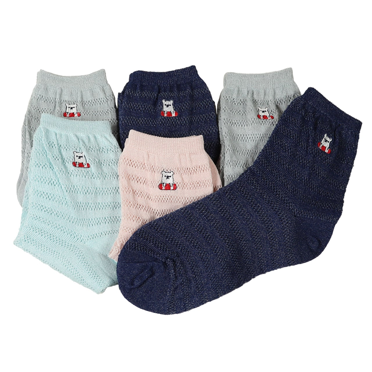 靴下 レディース ソックス メッシュ 夏 ショートソックス 6足組 22-24cm セット ショート丈 婦人 夏用 涼しい くつ下 くつした 総柄 (在庫限り)