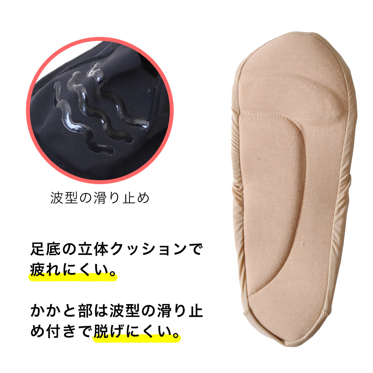 フットカバー レディース 婦人 足底クッション 立体 滑り止め 23-25cm (婦人 ソックス くつ下 くつした 軽減 疲れにくい すべりどめ) (在庫限り)