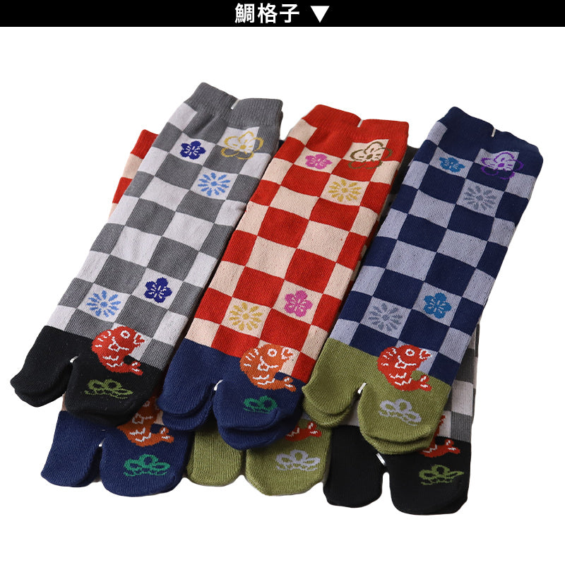 アウトレット 足袋ソックス 日本製 クルー丈 タビソックス 足袋靴下 6足組 22-25cm ソックス 綿混 足袋 タビ 足袋型靴下 くつ下 くつした 二股ソックス 和柄 レディース 花柄 くすみカラー 柄 (在庫限り)