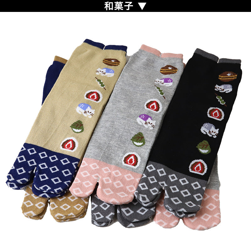 アウトレット 足袋ソックス 日本製 クルー丈 タビソックス 足袋靴下 6足組 22-25cm ソックス 綿混 足袋 タビ 足袋型靴下 くつ下 くつした 二股ソックス 和柄 レディース 花柄 くすみカラー 柄 (在庫限り)