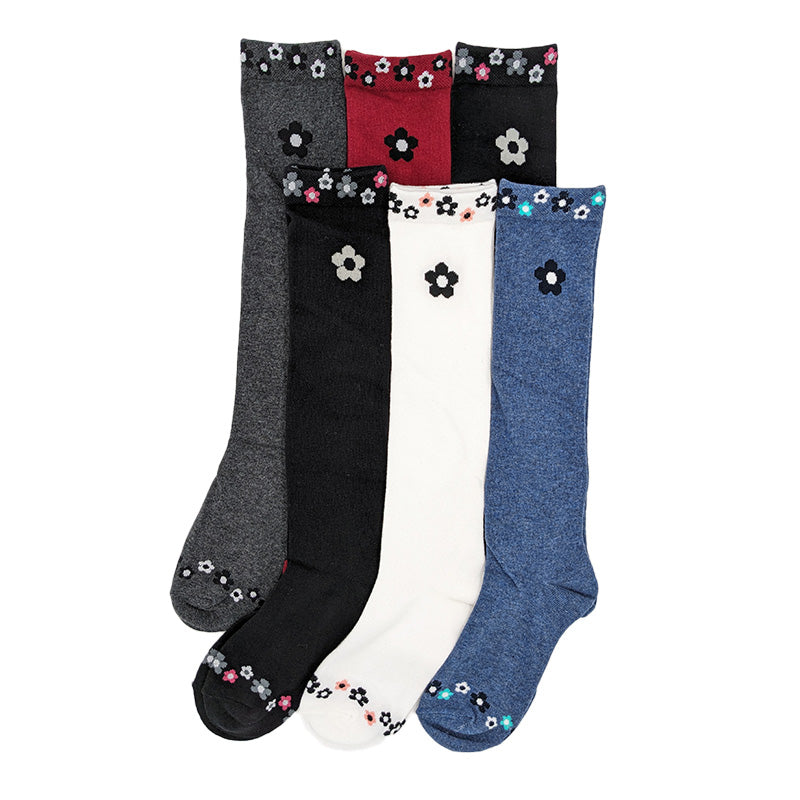 SOXJAM 女児ハイソックス 6足組 16-18cm・19-21cm・22-24cm(子供 ソックス 靴下 ロング丈 くつ下 くつした 音符 ボーダー セット) (在庫限り)