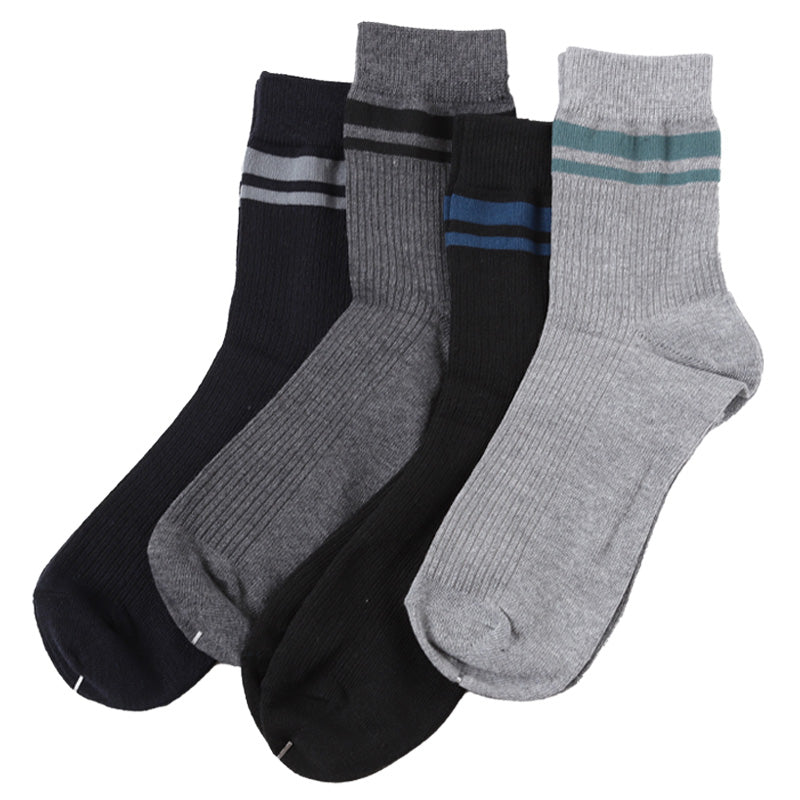 ソックス 4足組 メンズ 銀イオン加工 25-27cm (くつした 男性ボーダー メンズソックス クルーソックス 男性用靴下 ビジネス スーツ フォーマル) (在庫限り)