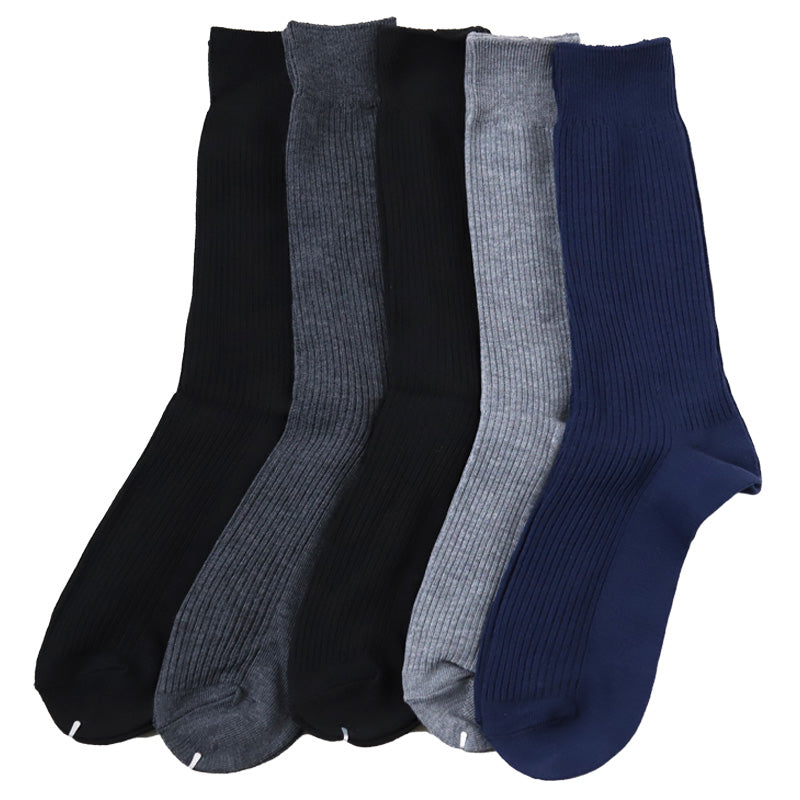 ソックス 5足組 メンズ カジュアル 25-27cm (くつした 男性 メンズソックス ハイソックス 男性用靴下 ビジネス スーツ おしゃれ 白 黒 紺 灰) (在庫限り)