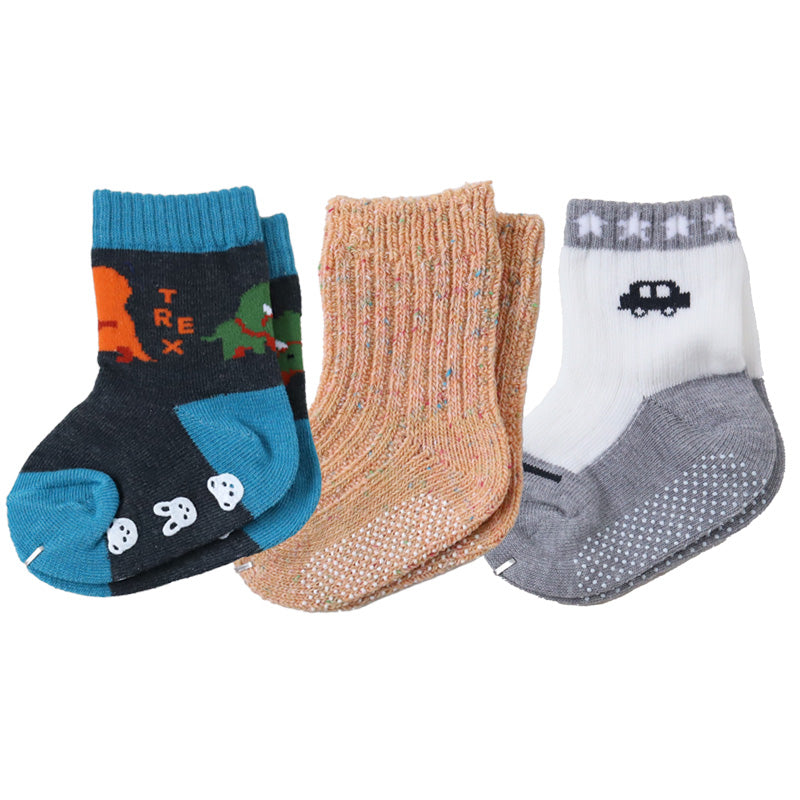 ベビーソックス 柄おまかせ 3足セット 9-11cm~12-14cm (ベイビー ベビー 靴下 男児 女児 赤ちゃん 幼児 柄物 ソックス 無地 白 灰 紺 黒 茶 赤 桃 橙 黄 緑 藍 青 紫) (在庫限り)