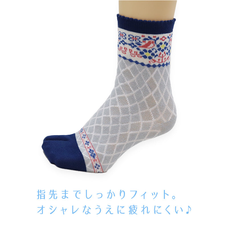 アウトレット レディース 足袋ソックス ショート丈 6足組 22-25cm 綿混 足袋 タビ 足袋靴下 足袋型靴下 くつ下 くつした 日本製 柄 欧風 キャンプ (在庫限り)