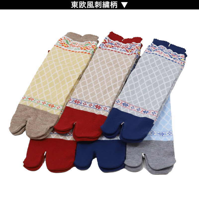 アウトレット レディース 足袋ソックス ショート丈 6足組 22-25cm 綿混 足袋 タビ 足袋靴下 足袋型靴下 くつ下 くつした 日本製 柄 欧風 キャンプ (在庫限り)