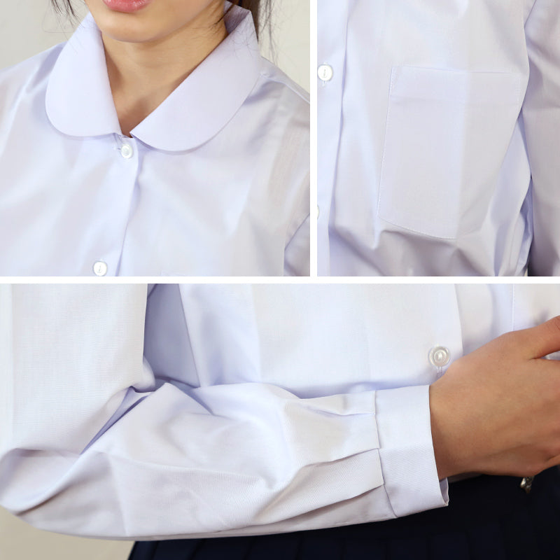学生服 形態安定 女子 丸衿長袖ブラウス 150cmB~170cmB (小学生 制服 小学校 スクールシャツ B体 大きめ 大きいサイズ) (取寄せ)
