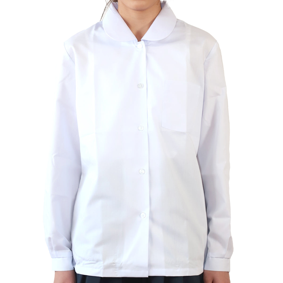 学生服 形態安定 女子 丸衿長袖ブラウス 150cmB~170cmB (小学生 制服 小学校 スクールシャツ B体 大きめ 大きいサイズ) (取寄せ)