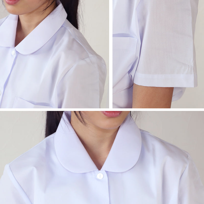 学生服 形態安定 女子 丸衿半袖ブラウス 110cmA~175cmA (小学生 制服 小学校 スクールシャツ) (取寄せ)