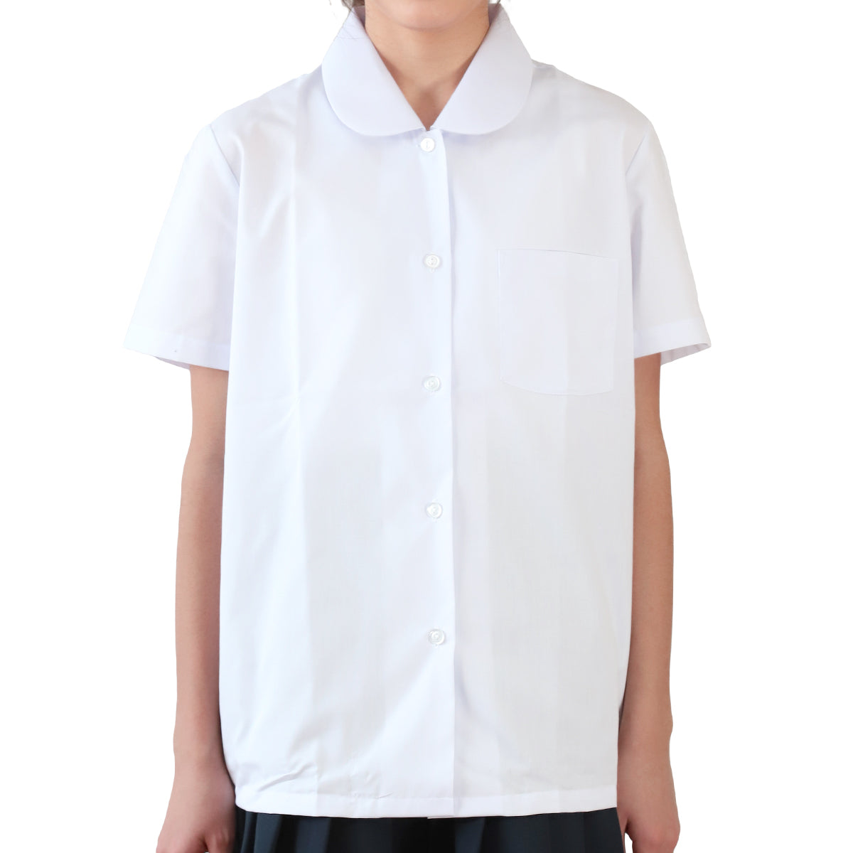 学生服 形態安定 女子 丸衿半袖ブラウス 110cmA~175cmA (小学生 制服 小学校 スクールシャツ) (取寄せ)