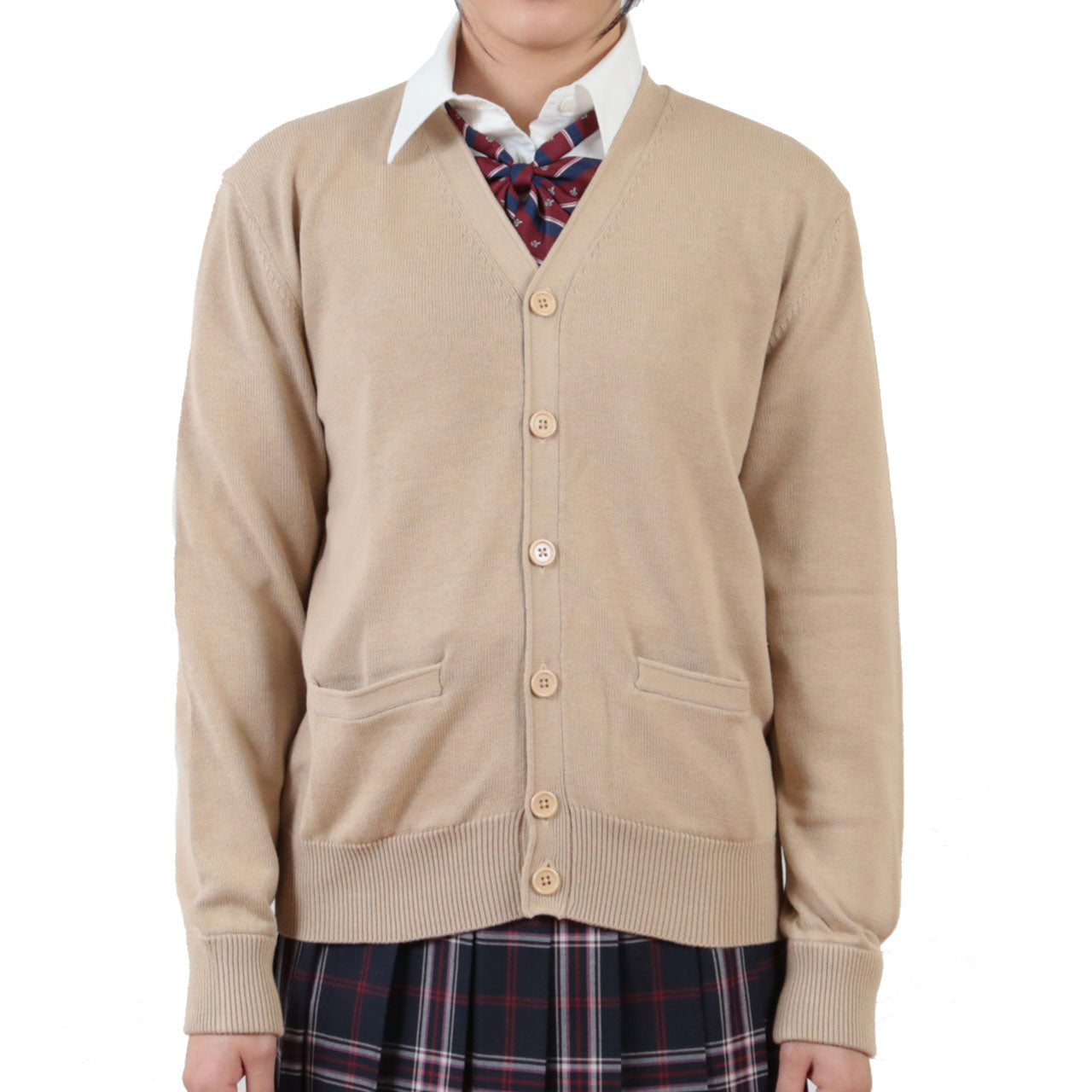 スクール カーディガン 綿混 女子 ニット S~4L (スクールニット 男子 レディース 学生 制服 中学生 高校生) (送料無料) (取寄せ)
