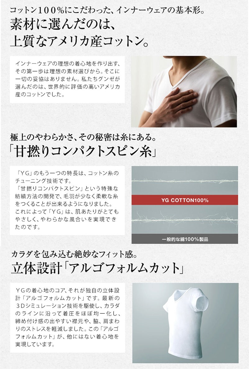 グンゼ YG タンクトップ メンズ 下着 肌着 ランニング 綿100% M~3L (GUNZE 男性 紳士 シニア インナー 抗菌 防臭 インナーウェアー M L LL 3L) (在庫限り)