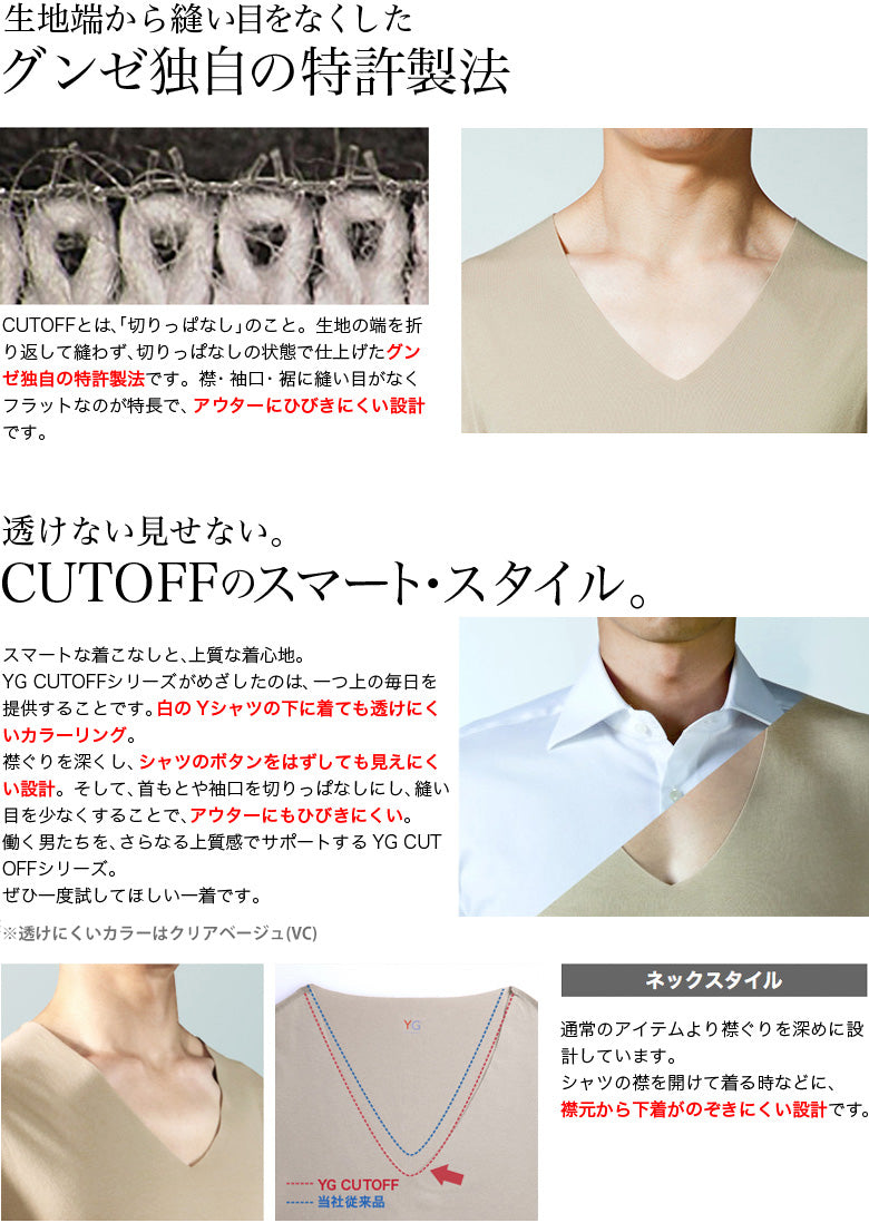 グンゼ YG Vネック Tシャツ メンズ インナー tシャツ M~LL (GUNZE 男性 紳士 半袖 下着 肌着 インナーシャツ v首 CUTOFF シャツ 透けない ひびきにくい 抗菌 防臭 M L LL) (在庫限り)