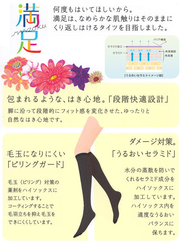 福助 満足 60デニールタイツ ひざ下丈 口ゴムゆったり 22-25cm (レディース 婦人 女性 タイツ 靴下 大人 下着 プレゼント 暖かい 秋 冬 カラータイツ 母の日 ギフト プレゼント すててこねっと 膝下) 【在庫限り】