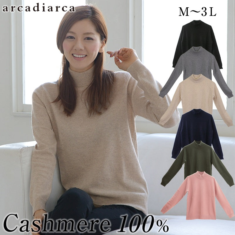 アルカディアルカ カシミヤ100% ハイネック セーター レディース M~3L (カシミア カシミア100% ニット 薄手 暖かい プレゼント 誕生日 防寒 秋冬 大きいサイズ トップス) (送料無料) 【在庫限り】