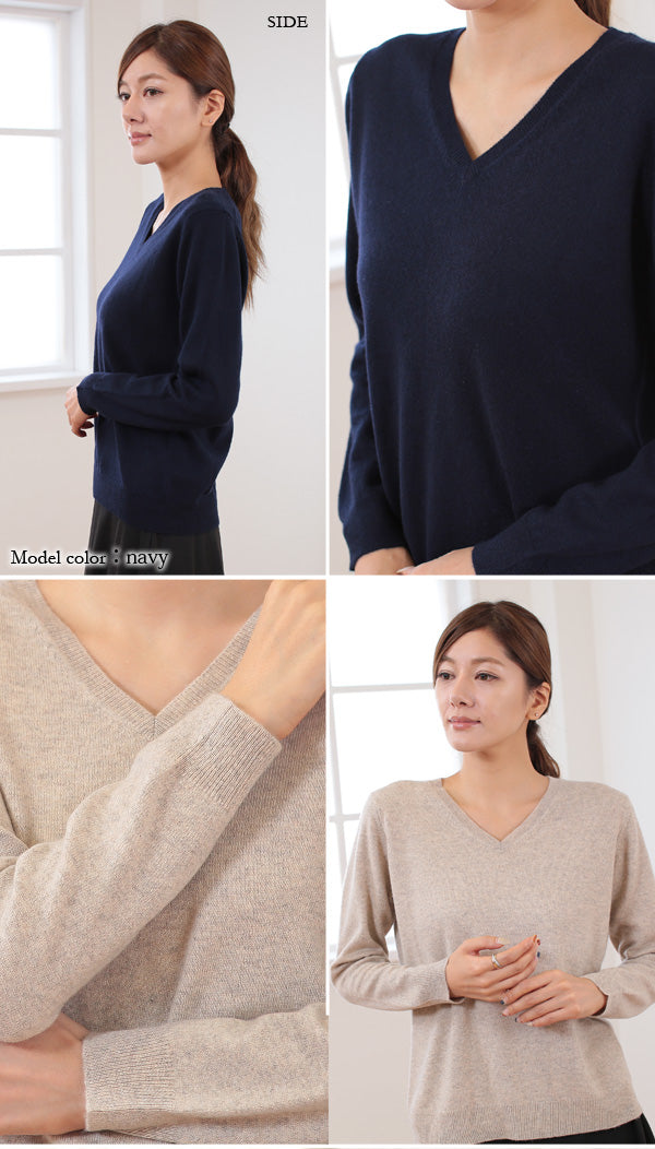 アルカディアルカ レディース 長袖 Vネックセーター M~3L (カシミア カシミア100% vネック Vネック きれいめ オフィス カジュアル スクール トップス 大きいサイズ プルオーバー 秋冬) (送料無料) (在庫限り)