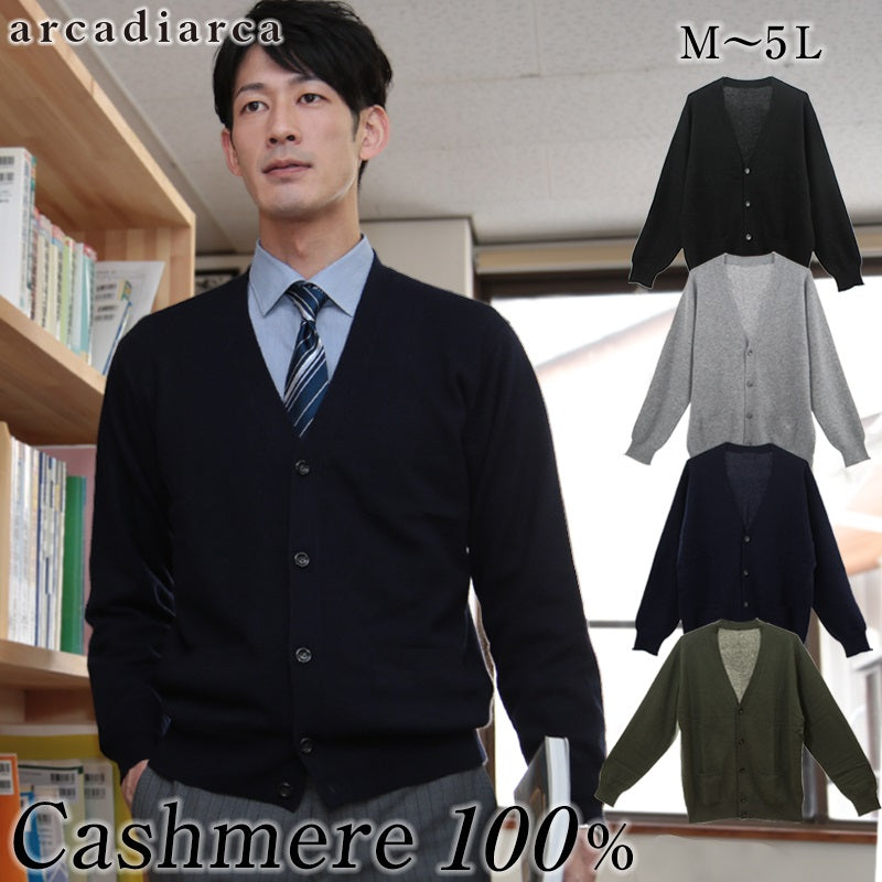 カシミヤ100% Vネック カーディガン メンズ M~5L (カシミヤ カシミア セーター 男 ニット vネック V首 カシミヤ100 カシミア100% 無地 防寒 大きいサイズ ギフト プレゼント arcadiarca) (送料無料) 【在庫限り】