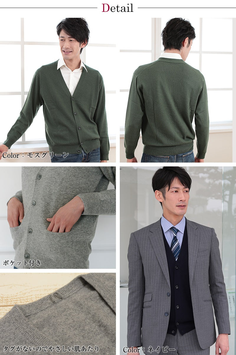 カシミヤ100% Vネック カーディガン メンズ M~5L (カシミヤ カシミア セーター 男 ニット vネック V首 カシミヤ100 カシミア100% 無地 防寒 大きいサイズ ギフト プレゼント arcadiarca) (送料無料) 【在庫限り】