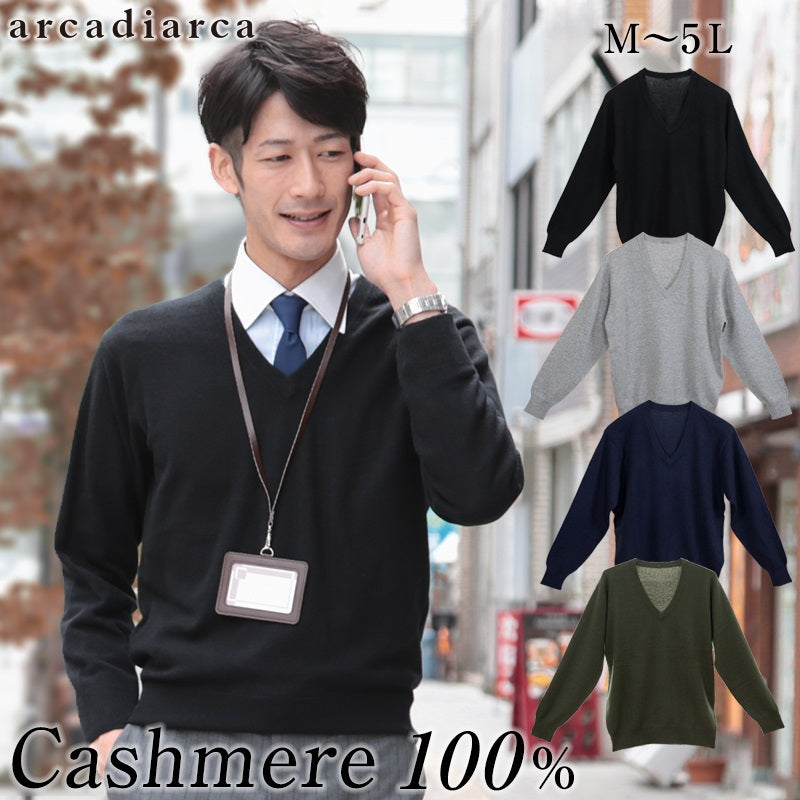 カシミヤ100% Vネック セーター メンズ M~5L (カシミヤ カシミア セーター 男 ニット vネック V首 カシミヤ100 カシミア100% 無地 防寒 大きいサイズ ギフト プレゼント arcadiarca) (送料無料) 【在庫限り】