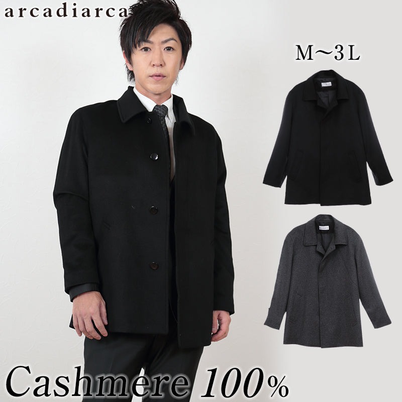 アルカディアルカ arcadiarca メンズハーフコート M~3L (バレンタイン アルカディアルカ カシミア100% 男性 紳士 大きいサイズあり アウター ジャケット コート 大きいサイズあり 黒 礼装 礼装コート ビジネス) (在庫限り)