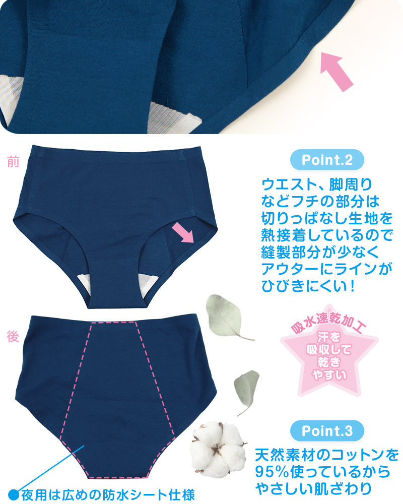 サニタリーショーツ ジュニア 夜用 3枚セット 140~160cm (ショーツ サニタリー 羽 黒 シームレス ジュニア用 生理用ショーツ 小学生 中学生 下着 140 150 160) (送料無料) (在庫限り)