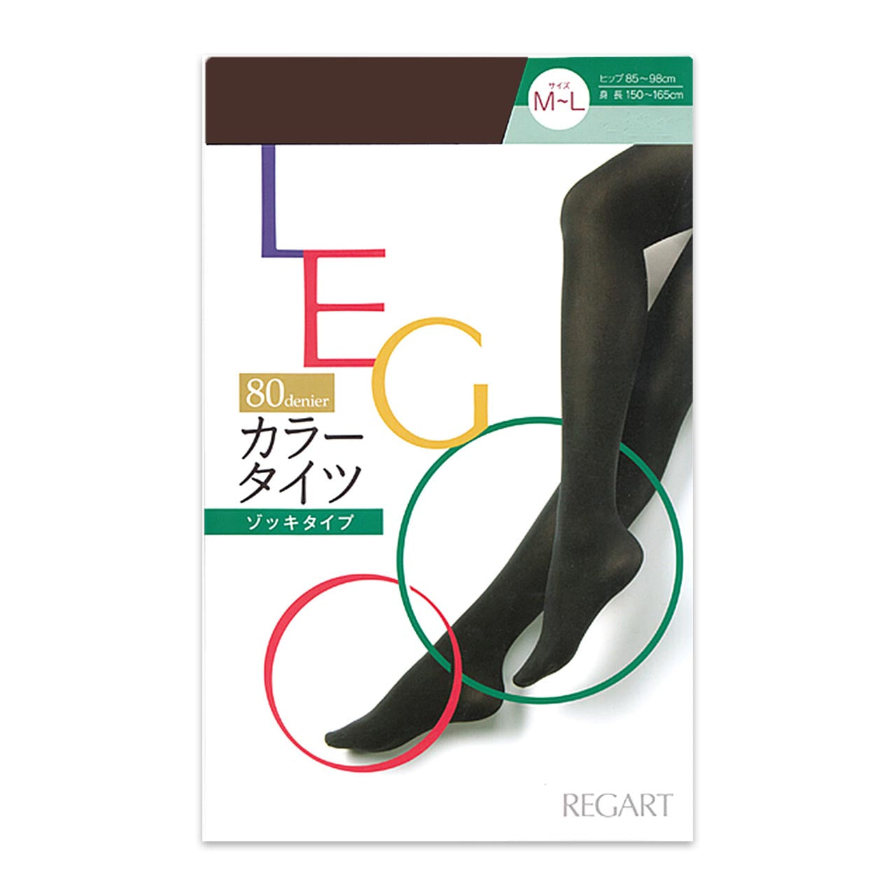 レガルト LEGOO/レグー 80デニール カラータイツ M-L・L-LL (レディース 婦人 女性 レグー 日本製 タイツ 静電防止 無地 80デニール 着圧 ゾッキタイプ カラータイツ) 【在庫限り】