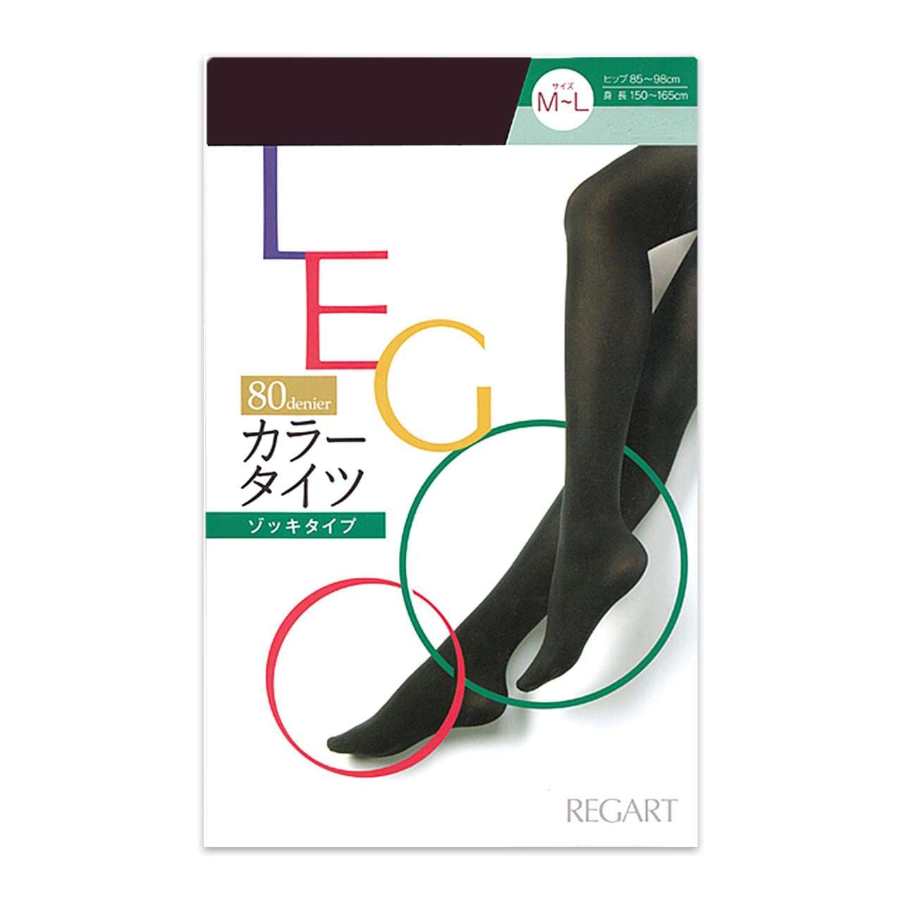 レガルト LEGOO/レグー 80デニール カラータイツ M-L・L-LL (レディース 婦人 女性 レグー 日本製 タイツ 静電防止 無地 80デニール 着圧 ゾッキタイプ カラータイツ) 【在庫限り】